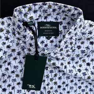 RODD & GUNN Dorset Creek Short Sleeve Slim Fit Cotton Shirt Palms Print NWT